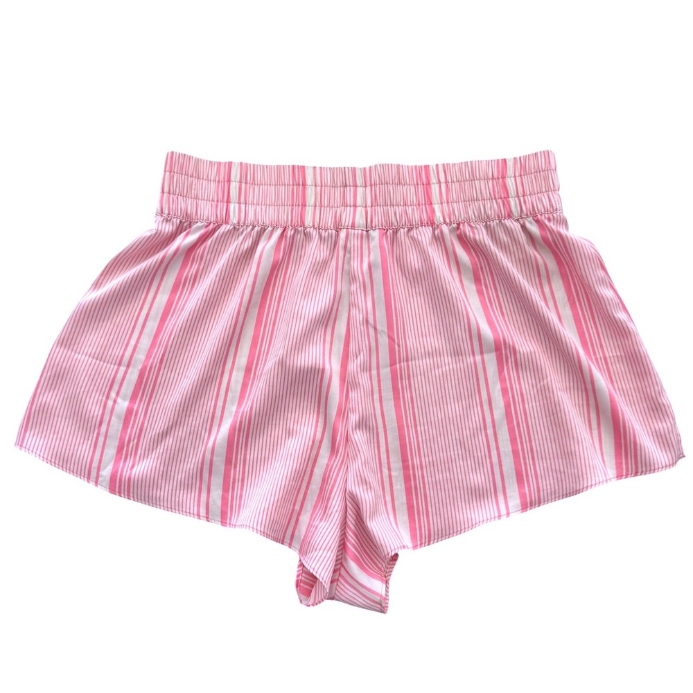Victoria's Secret Satin Sleep Shorts Ruched Waist Pink White Striped Lounge Sz M